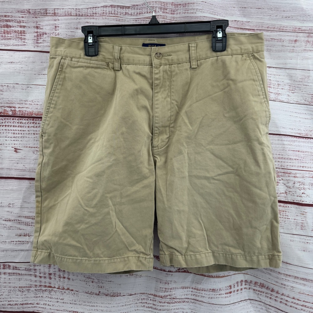 Polo Ralph Lauren Short Mens Size 35 Tan Khaki Cotton Twill Chino Flat Front
